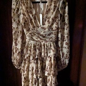 By Together Cream Floral Long Sleeve Dress